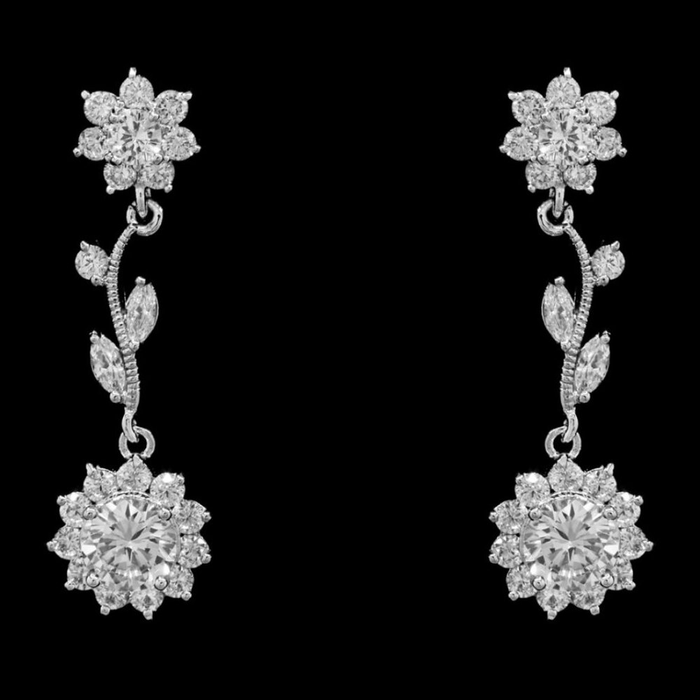 Flower Inspired Cubic Zirconia Dangle Earrings